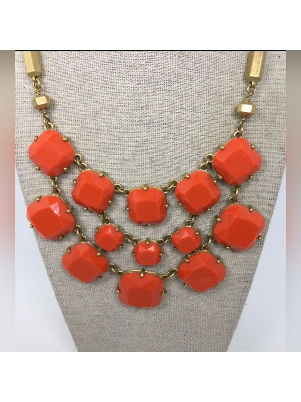Stella & Dot Goldtone Bib W/ Orange Faceted Beads Stunning NWOT